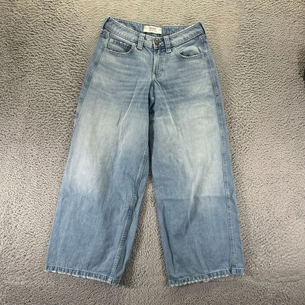Hollister Jeans Women's 4 Blue Cotton Denim Straight Leg Baggy Faded Streetwear